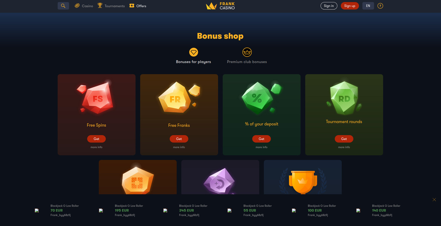 Бонусні вироки від казино Франка